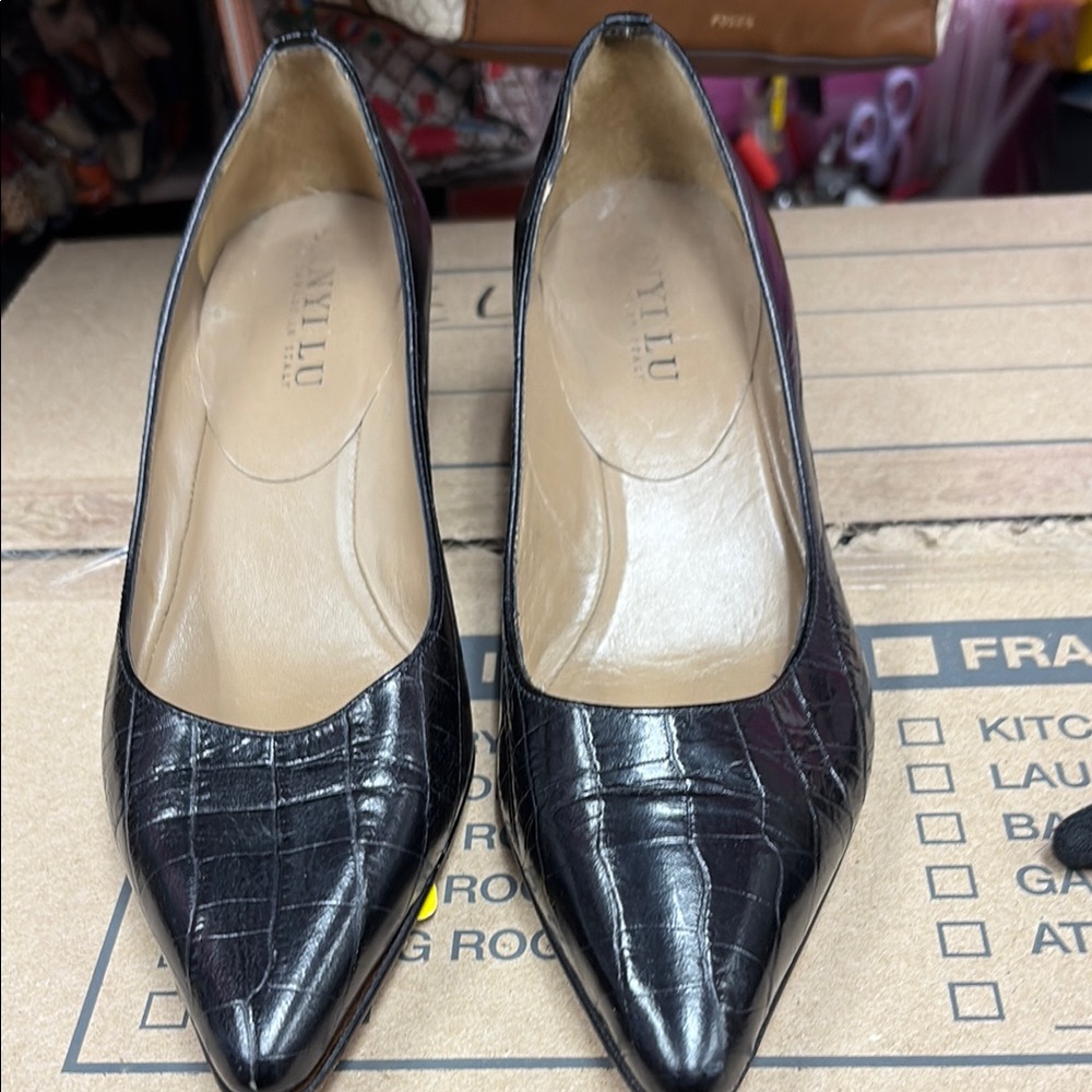 Miu Miu Black Croc-Embossed Leather Pumps
